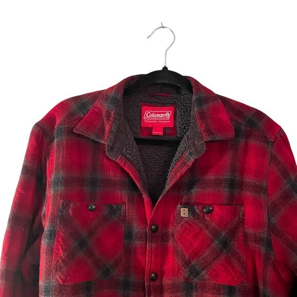 Coleman Red Plaid Shacket Mens M Sherpa Lining Cotton Country Outdoorsy Grunge - Picture 3 of 11